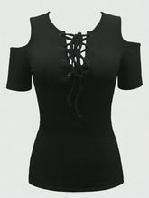 Women's Cold Shoulder Strap Cross Detail Top